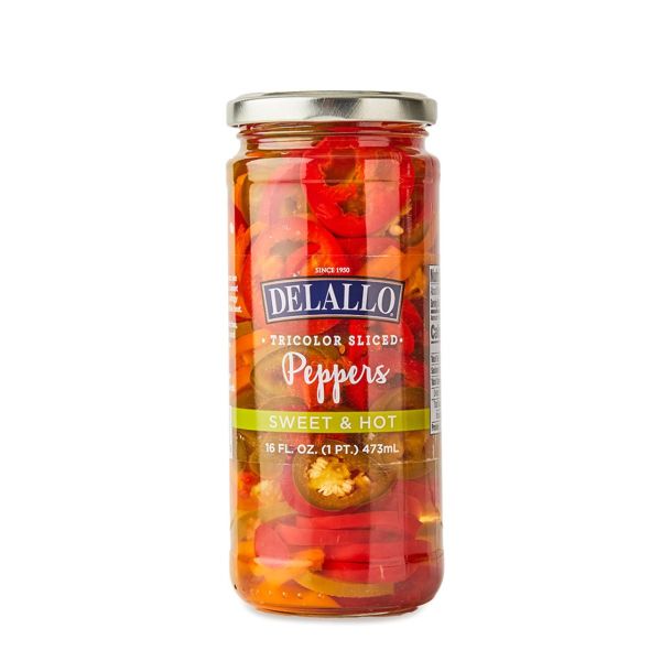DELALLO: Peppers Tricolor Rings Sweet & Hot, 16 OZ