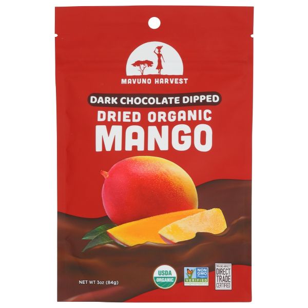 MAVUNO HARVEST: Organic Dried Mango Dipped In Dark Chocolate, 3 oz