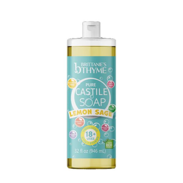 BRITTANIES THYME: Lemon Sage Pure Castile Liquid Soap, 32 fo
