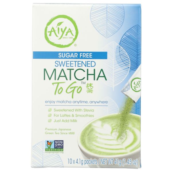 AIYA: Sugar Free Sweetened Matcha To Go Sticks  10ct, 1.44 oz