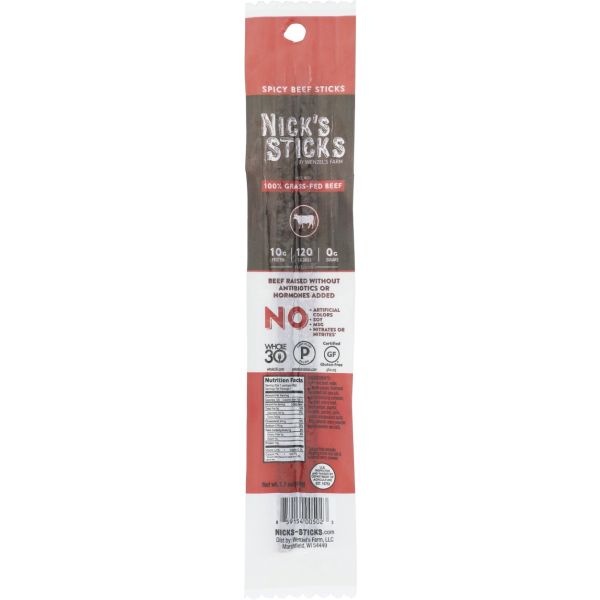 NICKS STICKS: Grass Fed Spicy Beef Snack Sticks, 1.7 oz
