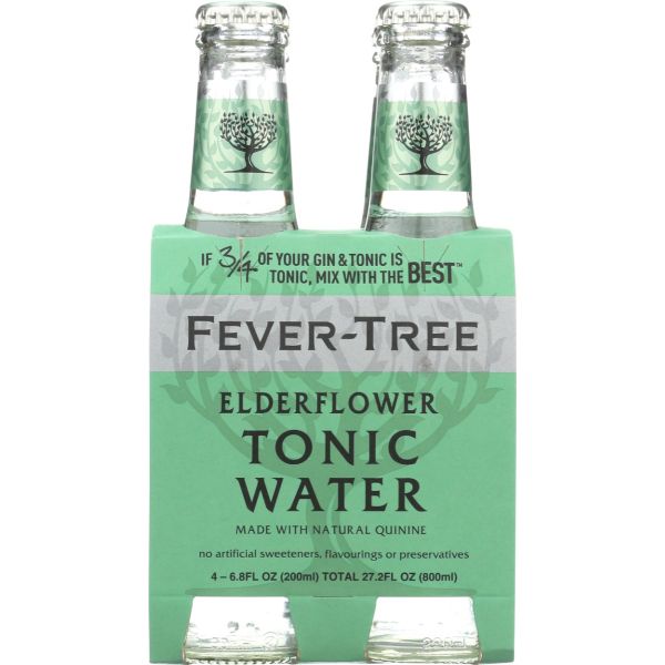 FEVER TREE: Elderflower Tonic Water 4 Count (6.8 Oz Each), 27.2 oz
