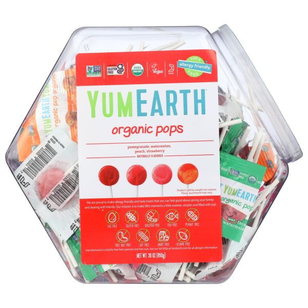 YUMMY EARTH: Organic Lollipops Counter Top Bin Assorted, 30 oz