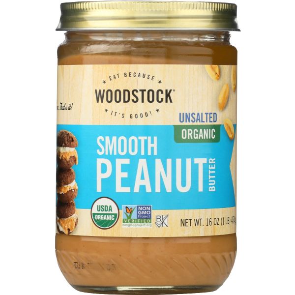 WOODSTOCK: Peanut Butter Smooth & Unsalted Organic, 16 oz