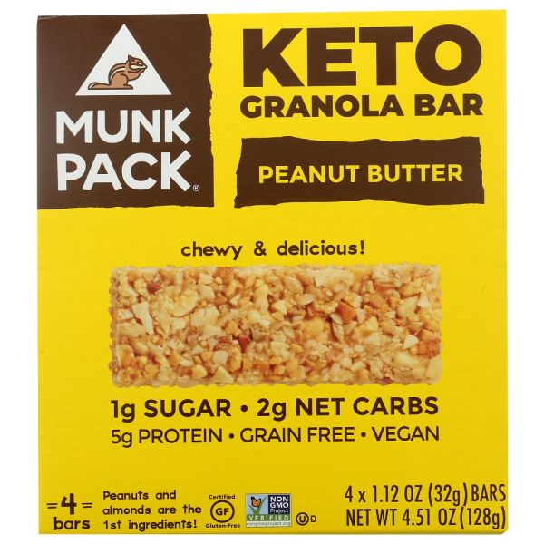 MUNK PACK: Peanut Butter Keto Granola Bar 4 Pack, 4.51 oz