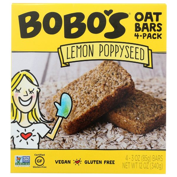 BOBO'S: Lemon Poppyseed 4 Pack Oat Bars, 12 oz