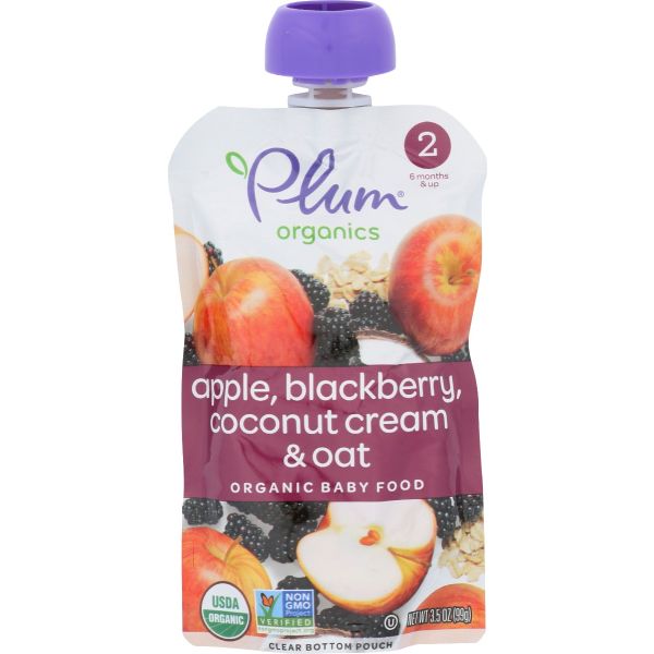 PLUM ORGANICS: Baby Food Apple Blackberry Coconut Cream And Oat S2, 3.5 oz