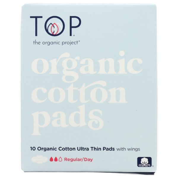 TOP THE ORGANIC: Pads Cotton Thin Wings, 10 ea