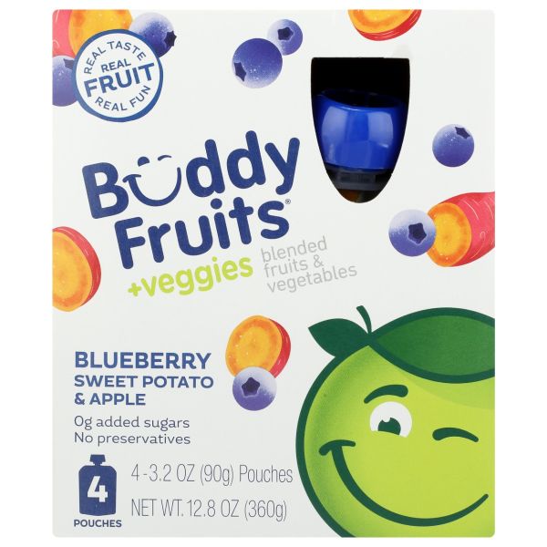 BUDDY FRUITS: Blueberry Sweet Potato And Apple 4 Pouches Blended Fruits And Vegetables, 12.8 oz