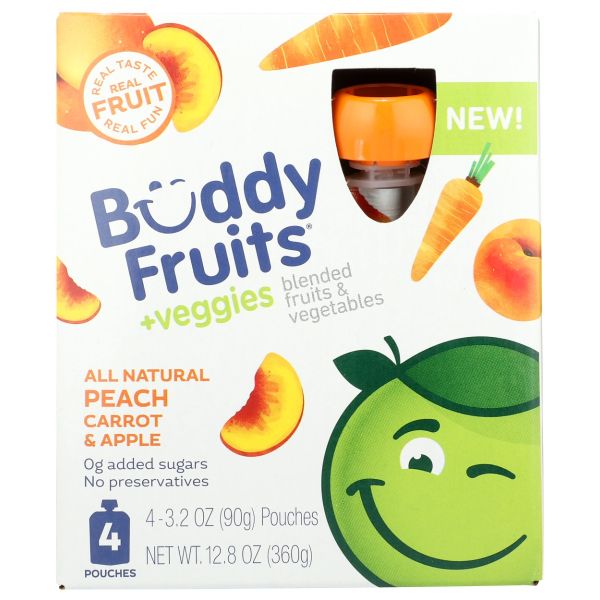 BUDDY FRUITS: Peach Carrot And Apple 4 Pouches Blended Fruits And Vegetables, 12.8 oz