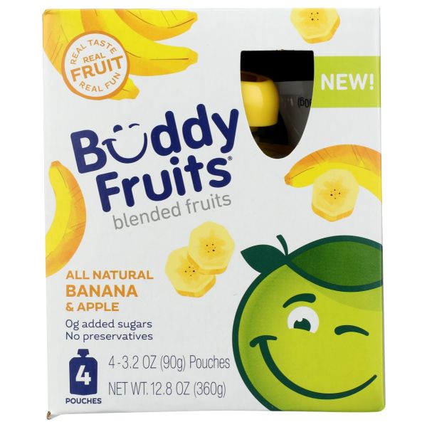 BUDDY FRUITS: Banana And Apple 4 Pouches Blended Fruit, 12.8 oz