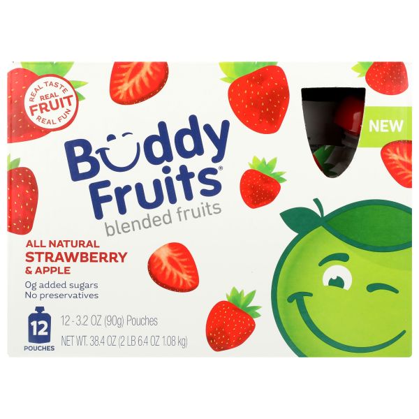 BUDDY FRUITS: Strawberry And Apple 12 Pouches Blended Fruits, 38.4 oz