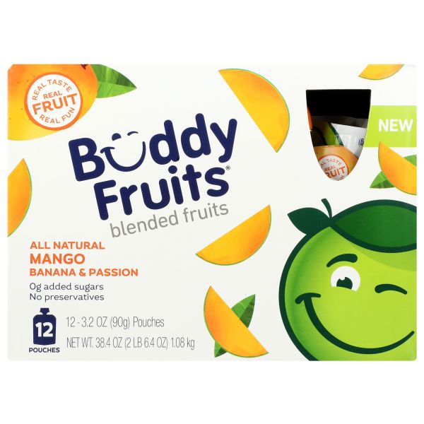BUDDY FRUITS: Mango Banana And Passion 12 Pouches Blended Fruits, 38.4 oz
