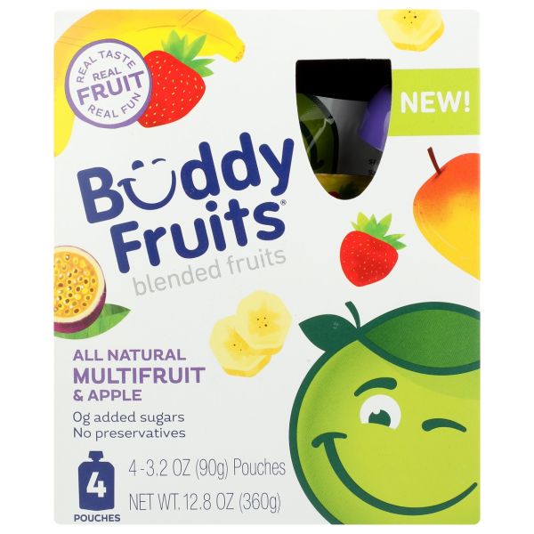 BUDDY FRUITS: Multifruit And Apple 4 Pouches Blended Fruits, 12.8 oz