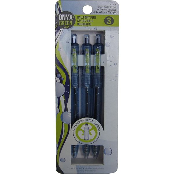 ONYX & GREEN: Recycled PET Ballpoint Pen, 3 pc