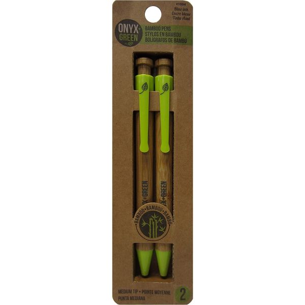 ONYX & GREEN: Bamboo & Corn Plastic Ballpoint Pens, 2 pc