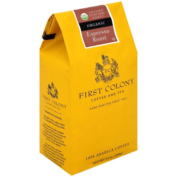FIRST COLONY: Organic Espresso Roast Extra Dark Roast Coffee, 12 oz