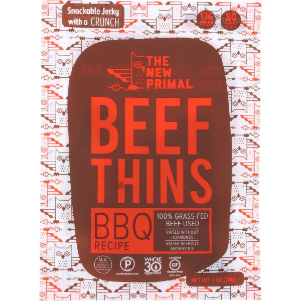 THE NEW PRIMAL: 100% Grass Fed BBQ Beef Thins, 1 oz