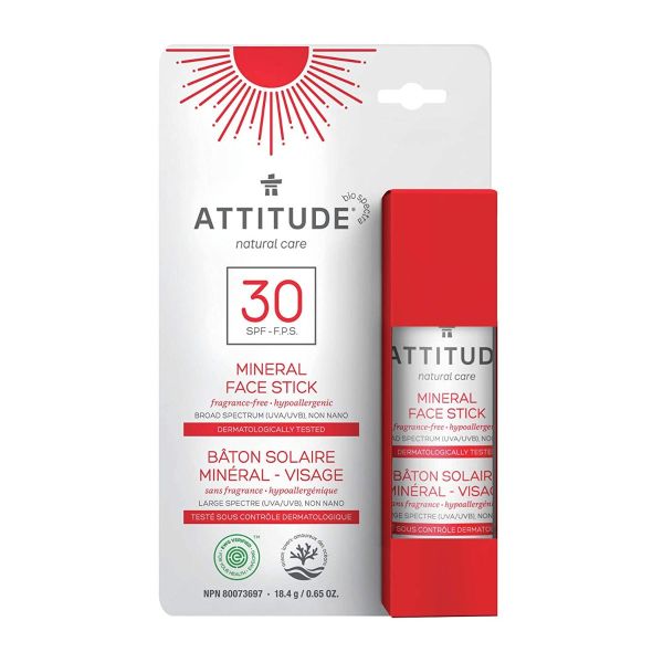 ATTITUDE: Fragrance Free Face Stick SPF 30, 18.4 gm