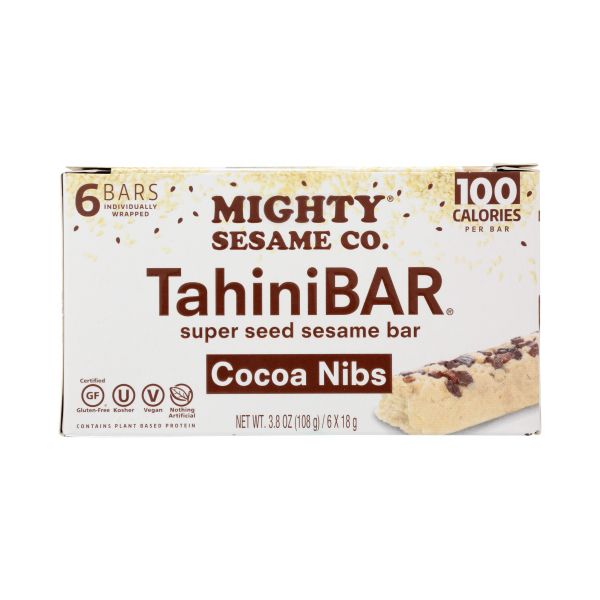 MIGHTY SESAME CO: Cocoa Nibs Tahini Bar, 3.8 oz