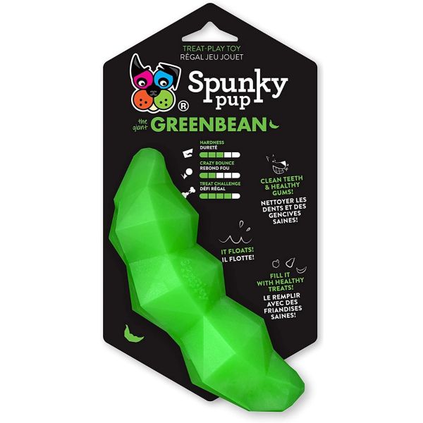 SPUNKY PUP: Holding Treat Play Dog Toy Green Bean, 1 ea