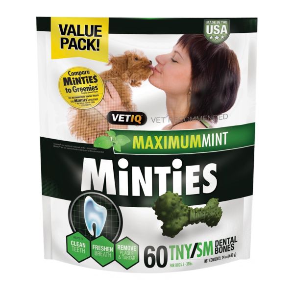 VETIQ: 60 Tiny/Small Minties Dog Dental Bone Treats, 24 oz