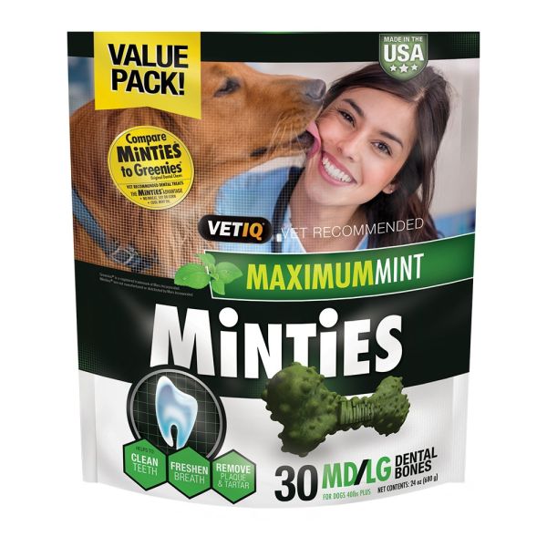 VETIQ: 30 Medium/Large Minties Dog Dental Bone Treats, 24 oz