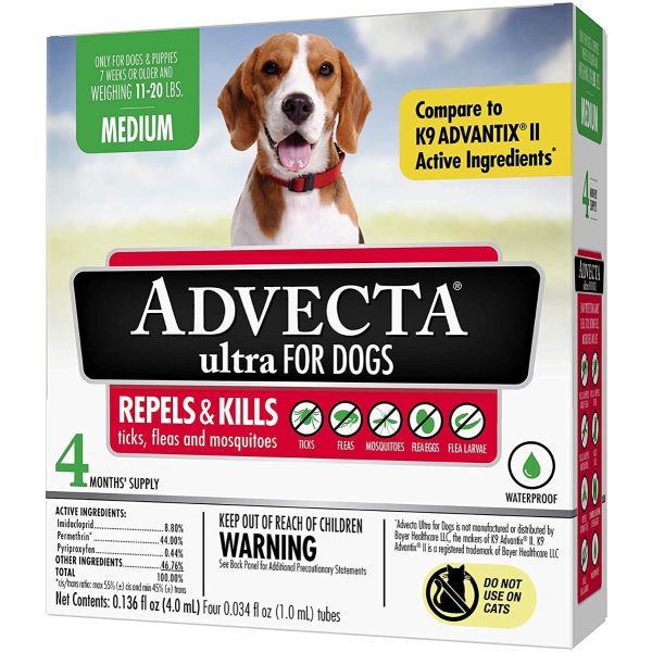 ADVECTA: Ultra Flea & Tick Protection for Dogs 11 to 20 Lbs, 4 do