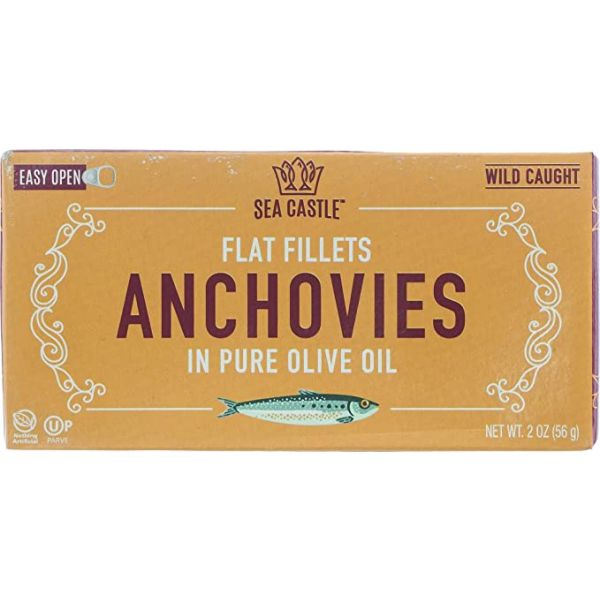 SEA CASTLE: Flat Fillets Anchovies In Pure Olive Oil, 2 oz
