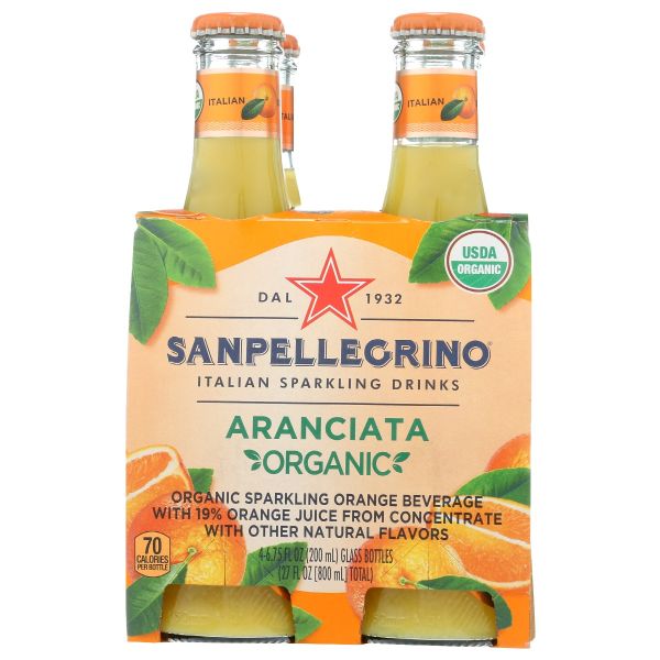 SAN PELLEGRINO: Organic Aranciata 4 Pack (6.75 Ounce Each) Sparkling Beverage, 27 fo