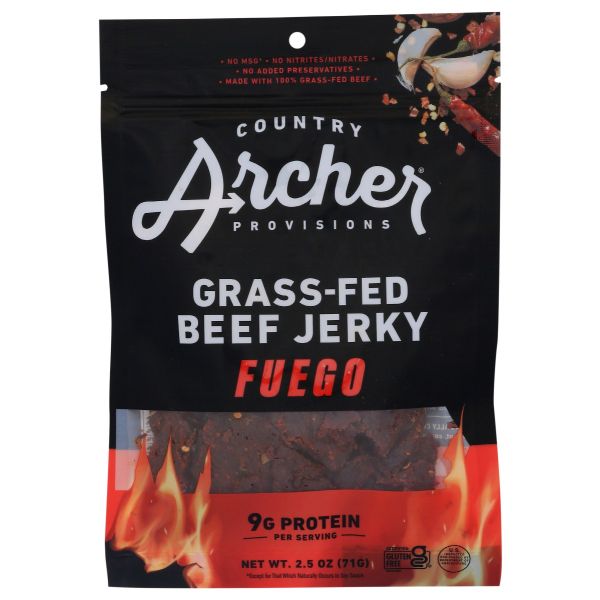 COUNTRY ARCHER: Grass Fed Beef Jerky Fuego, 2.5 oz