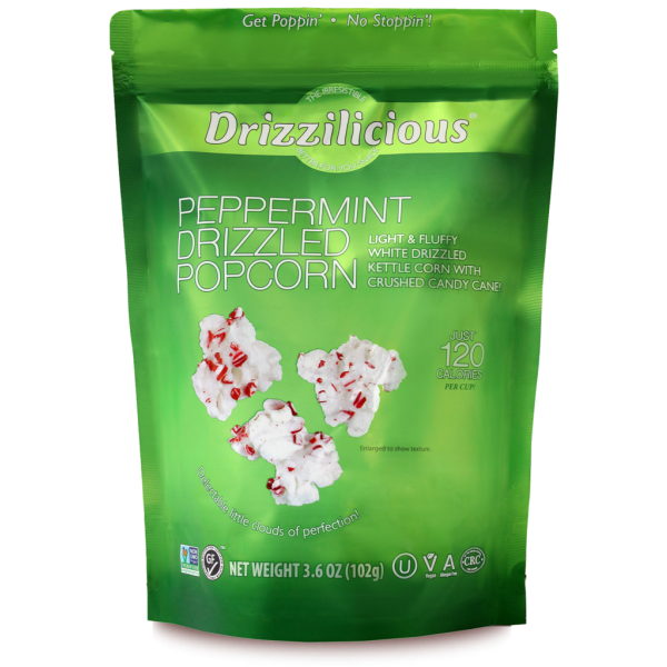 DRIZZILICIOUS: Peppermint Drizzled Popcorn, 3.6 oz
