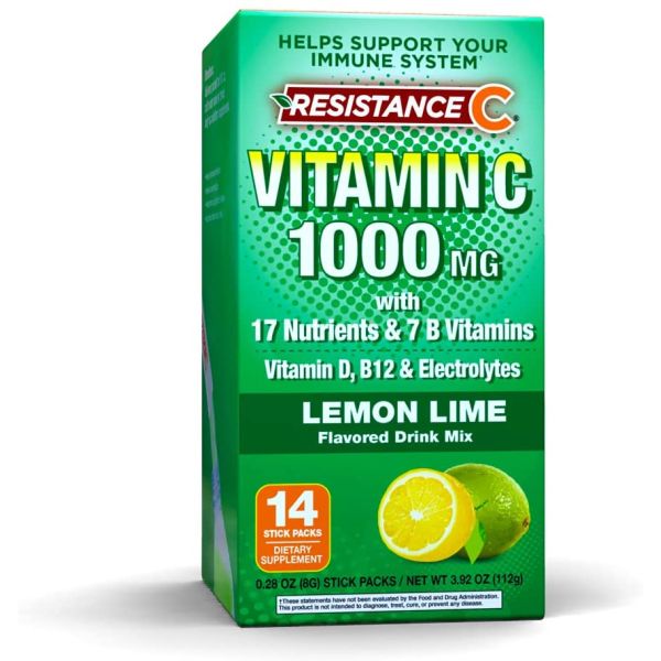 RESISTANCE C: Vitamin C Lemon Lime 14 Stick Packs, 3.92 oz