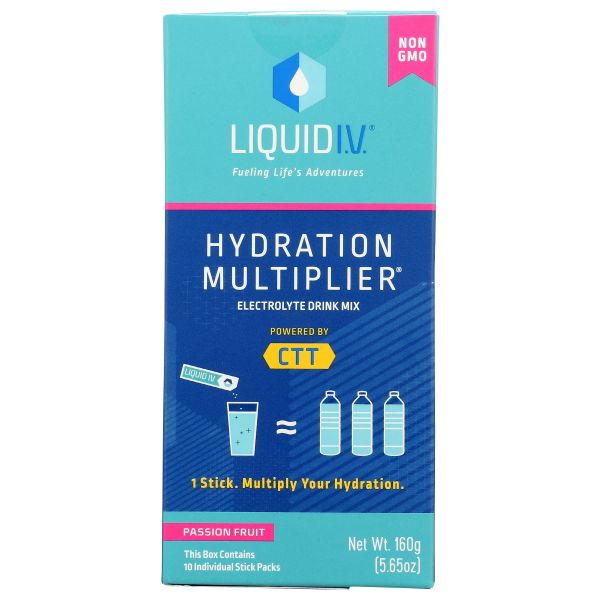 LIQUID IV: Hydration Multiplier Passion Fruit Electrolyte Drink Mix 10 Count Sticks, 5.65 oz