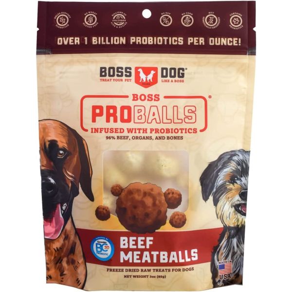 BOSS DOG BRAND INC: Proballs Beef Meatball Freeze Dried Raw Dog Treat, 3 oz