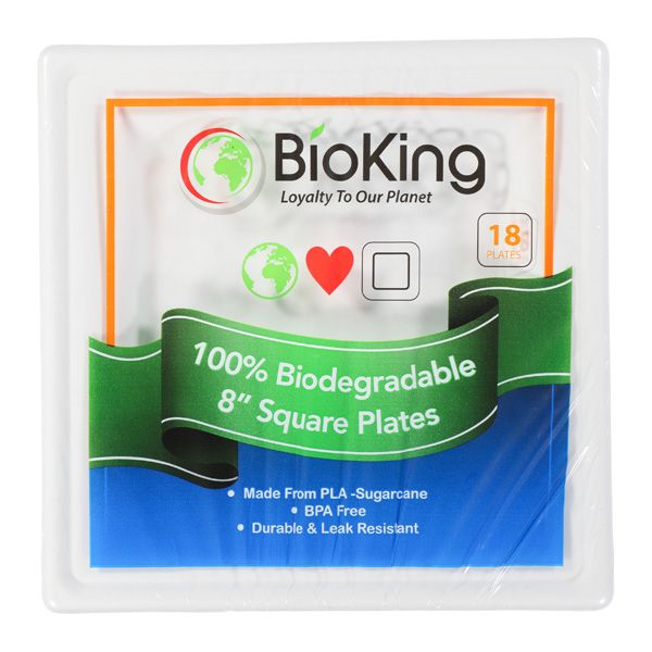 BIO KING: Square Plates 8 Inches, 18 pc