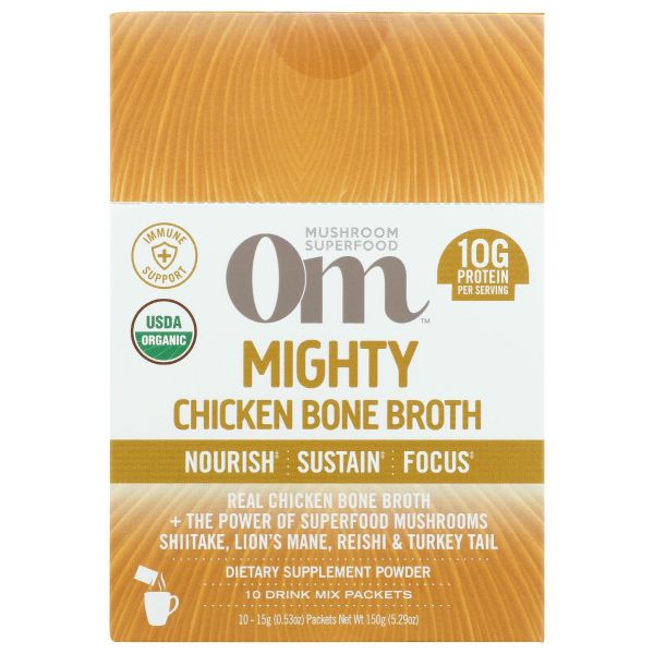 OM MUSHROOMS: Mighty Chicken Bone Broth Powder, 10 pk