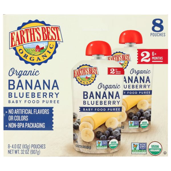 EARTHS BEST: Organic Banana Blueberry Puree S2 8Pk, 32 oz