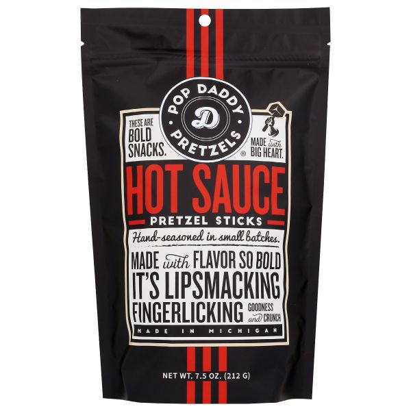 POP DADDY POPCORN & PRETZELS: Hot Sauce Seasoned Pretzels Sticks, 7.5 oz