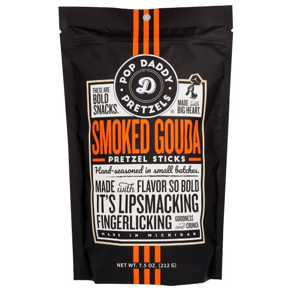 POP DADDY POPCORN & PRETZELS: Smoked Gouda Seasoned Pretzel Sticks, 7.5 oz