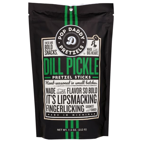 POP DADDY POPCORN & PRETZELS: Dill Pickle Seasoned Pretzels Sticks, 7.5 oz