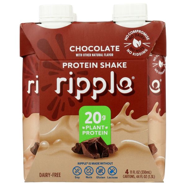 RIPPLE: Plant Protein RTD 4Pk Chocolate, 44 fo