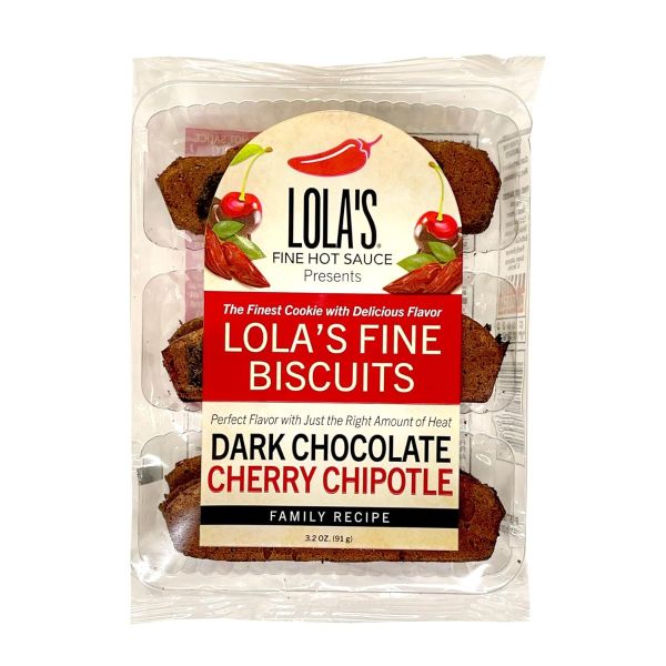 LOLAS FINE HOT SAUCE: Biscuit Dark Chocolate Cherry Chip, 3.2 oz