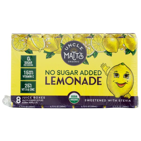 UNCLE MATTS ORGANIC: No Sugar Added Lemonade Juice Boxes 8Pk, 54 fo
