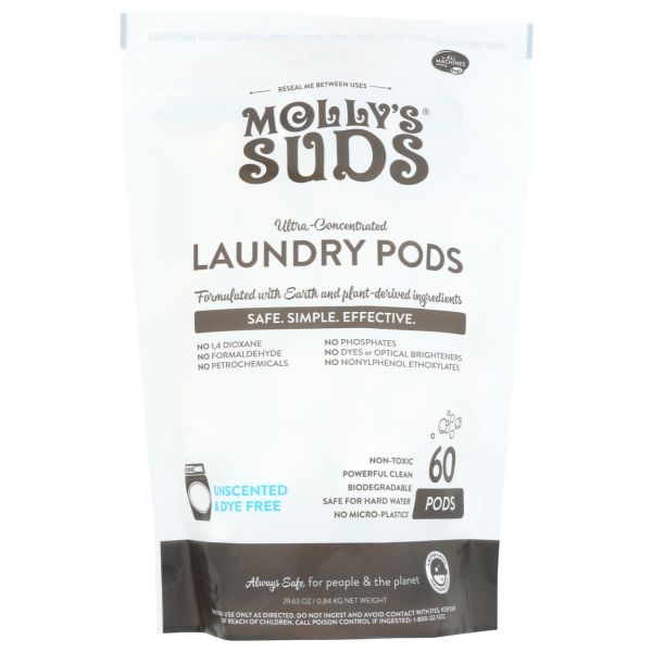 MOLLYS SUDS: Laundry Detergent Pods 60Ct Unscented, 29.63 oz