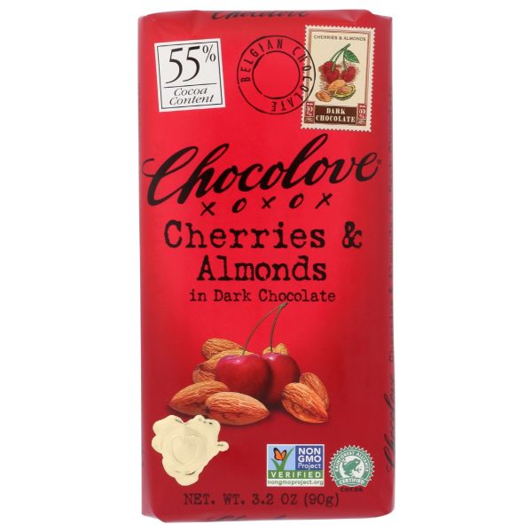 CHOCOLOVE: Cheries and Almonds In Dark Chocolate Bar, 3.2 oz