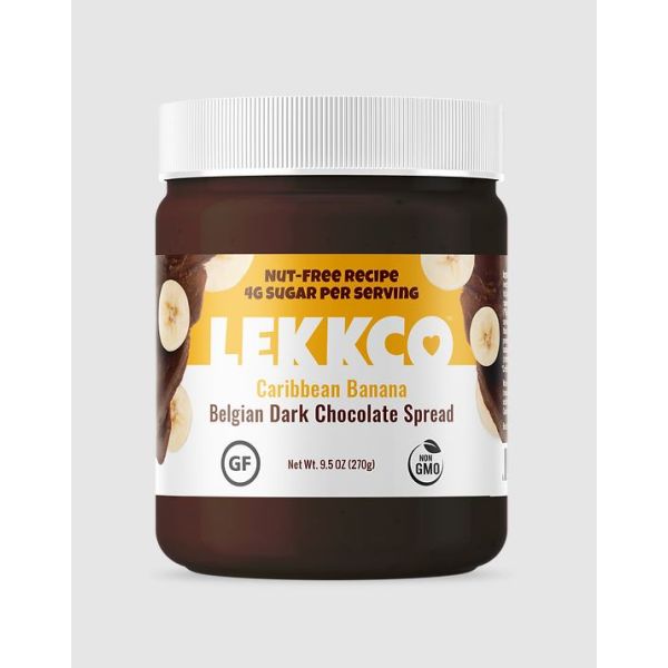 LEKKCO: Caribbean Banana Belgian Dark Chocolate Spread, 9.5 oz