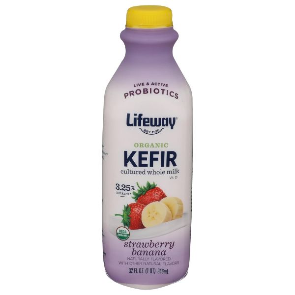 LIFEWAY: Organic Whole Milk Kefir Strawberry Banana, 32 fo