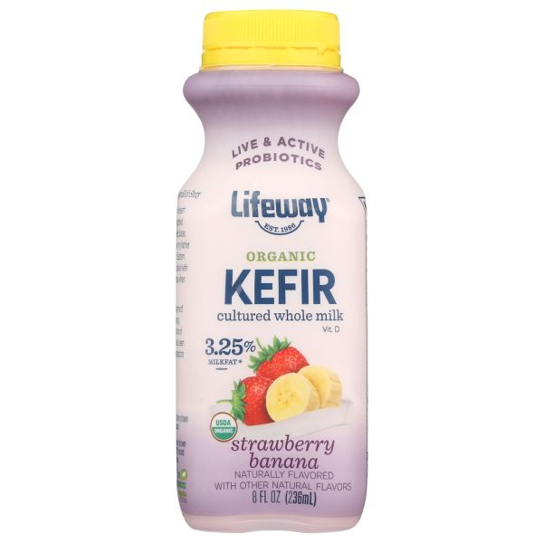LIFEWAY: Organic Whole Milk Kefir Strawberry Banana, 8 fo
