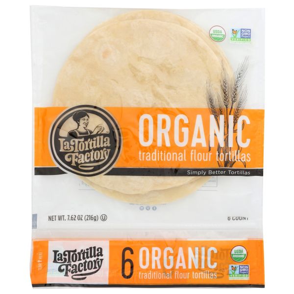 LA TORTILLA FACTORY: Traditional Flour Organic Tortillas, 7.62 oz